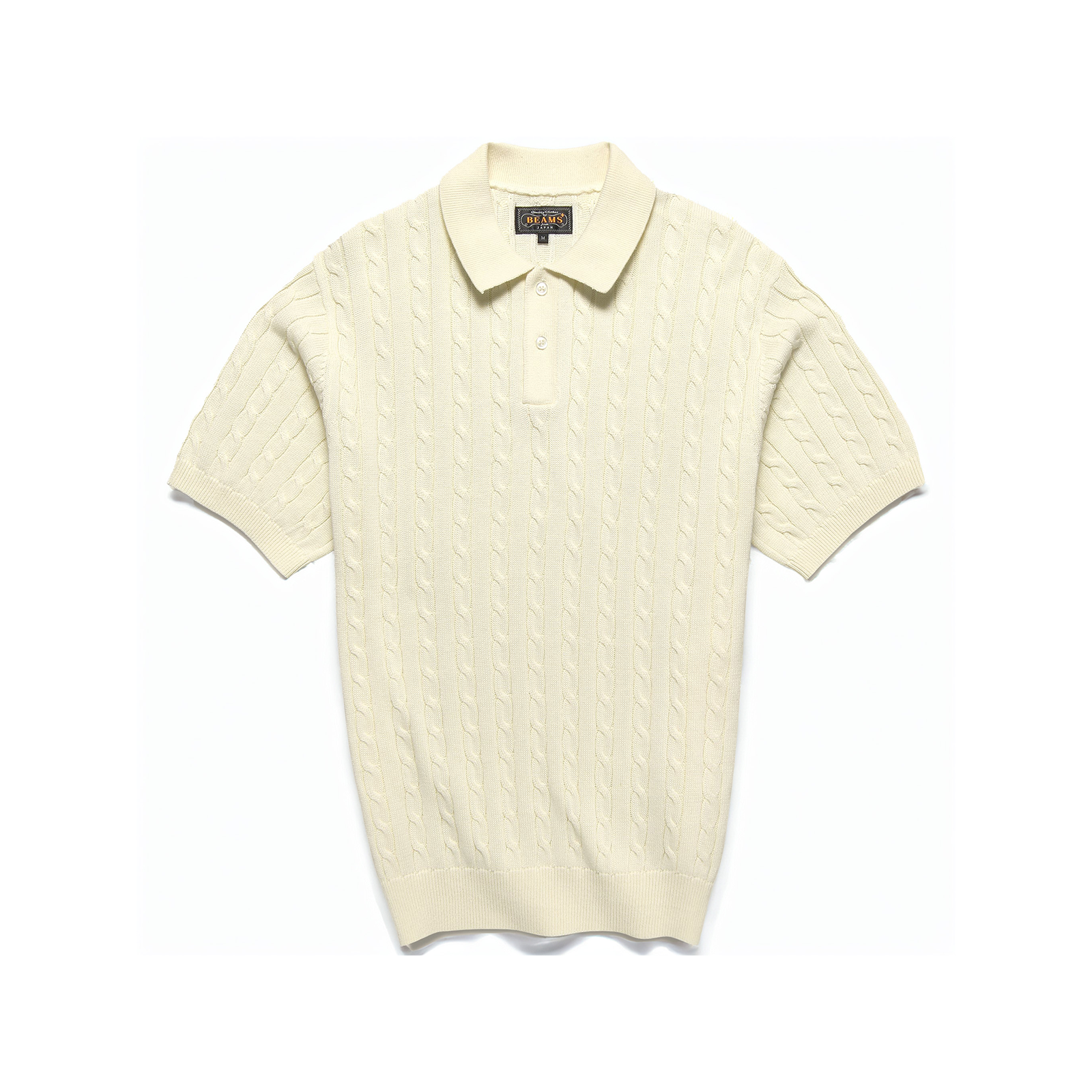 【BEAMS】Knit Polo Cable　ICE BLUE L Knit Polo Cable