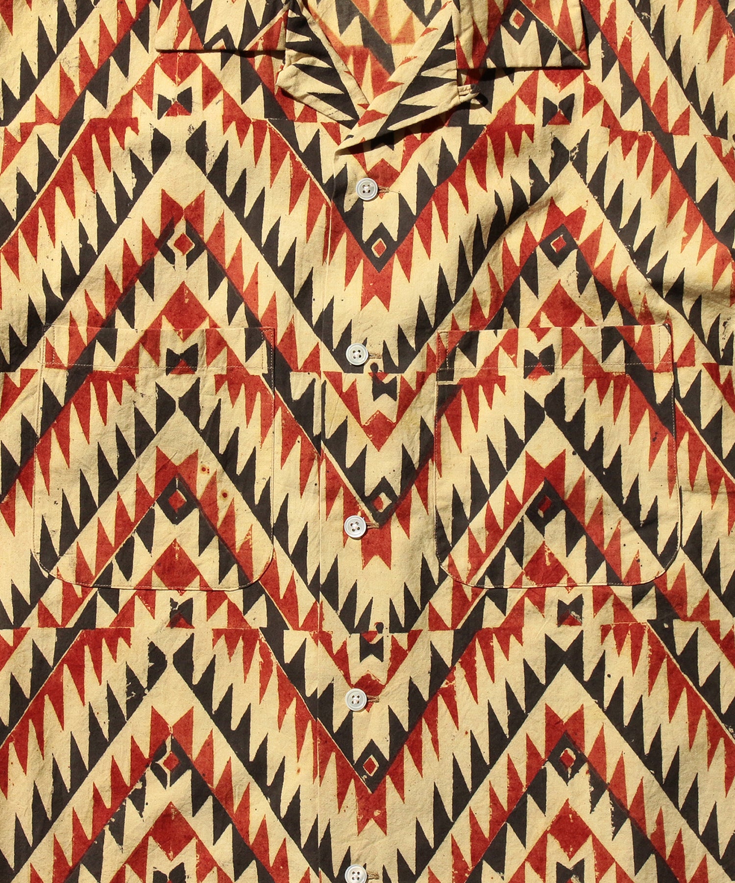 Open Collar Block Print Shirt (Zig Zag)