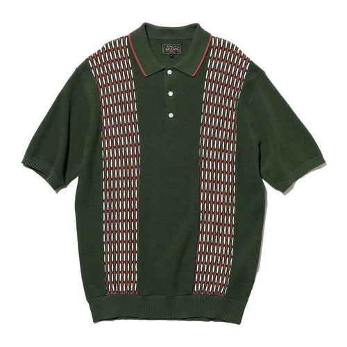 Knit Polo Front Stripe Jacquard Shirt