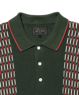 Knit Polo Front Stripe Jacquard Shirt