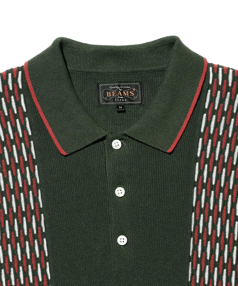 Knit Polo Front Stripe Jacquard Shirt