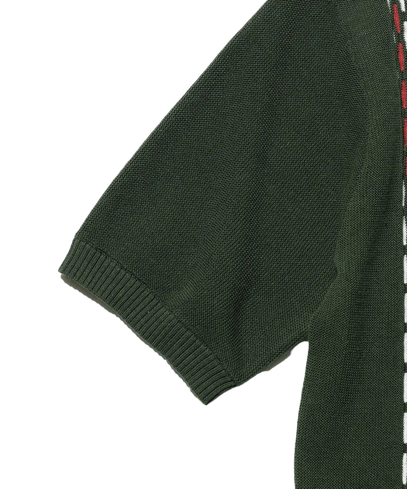 Knit Polo Front Stripe Jacquard Shirt