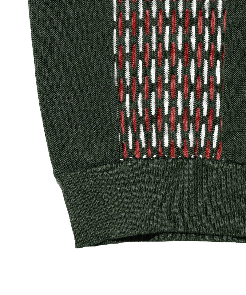 Knit Polo Front Stripe Jacquard Shirt